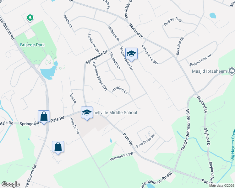 map of restaurants, bars, coffee shops, grocery stores, and more near 3190 Hampton Ridge Way in Snellville