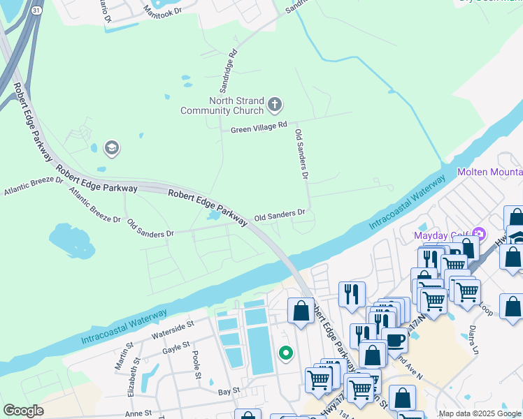 map of restaurants, bars, coffee shops, grocery stores, and more near 2352 Old Sanders Drive in Little River