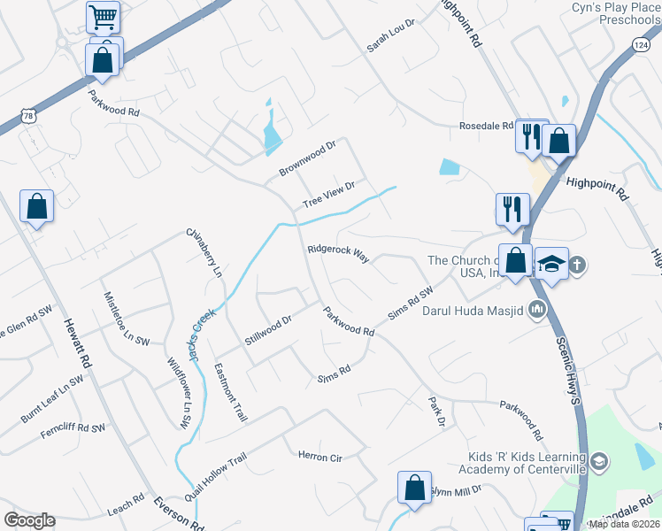 map of restaurants, bars, coffee shops, grocery stores, and more near 2532 Laurel View Ct in Snellville