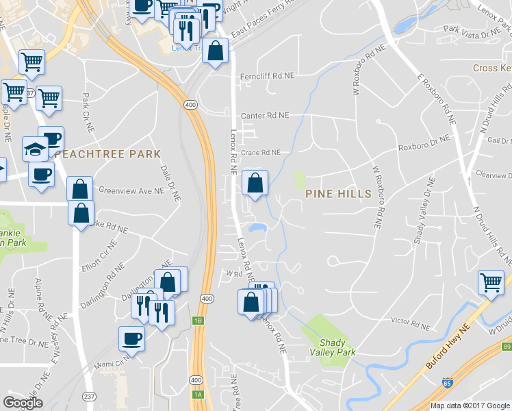 map of restaurants, bars, coffee shops, grocery stores, and more near 24212 Plantation Drive Northeast in Atlanta