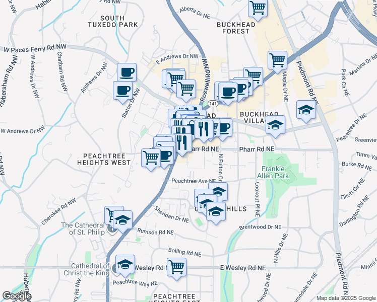 map of restaurants, bars, coffee shops, grocery stores, and more near 3027 Bolling Way Northeast in Atlanta