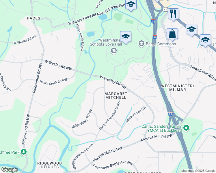 map of restaurants, bars, coffee shops, grocery stores, and more near 2991 Sequoyah Drive Northwest in Atlanta