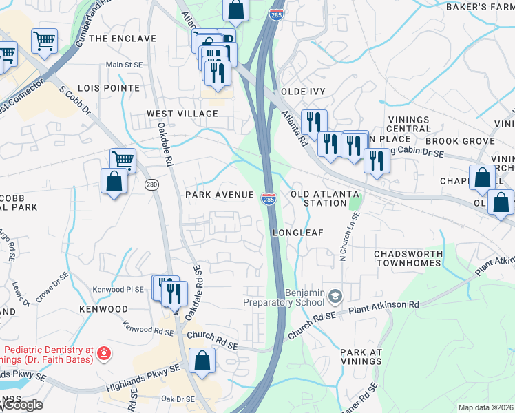 map of restaurants, bars, coffee shops, grocery stores, and more near 2276 Fort Drive in Smyrna
