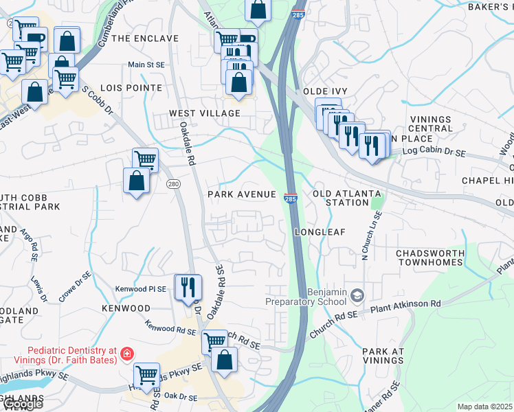 map of restaurants, bars, coffee shops, grocery stores, and more near 2248 Fort Drive in Smyrna