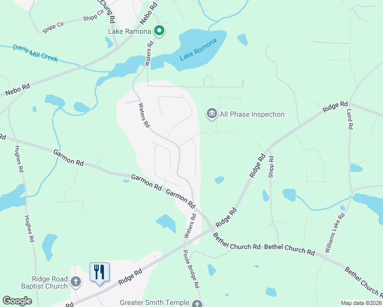 map of restaurants, bars, coffee shops, grocery stores, and more near 84 Rainbow Lane in Hiram