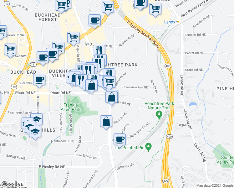 map of restaurants, bars, coffee shops, grocery stores, and more near 612 Timm Valley Road Northeast in Atlanta