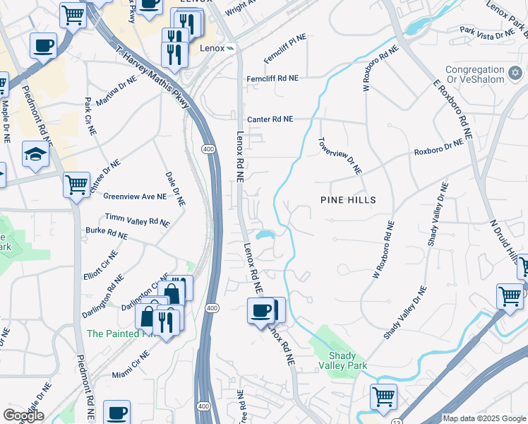 map of restaurants, bars, coffee shops, grocery stores, and more near 23210 Plantation Drive Northeast in Atlanta