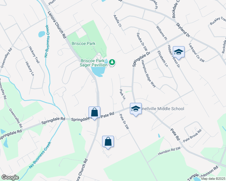 map of restaurants, bars, coffee shops, grocery stores, and more near 3005 Sonya Lane in Snellville