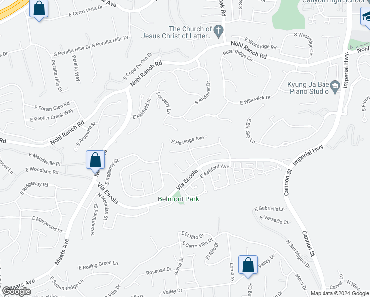 map of restaurants, bars, coffee shops, grocery stores, and more near 4611 East Bradford Avenue in Orange