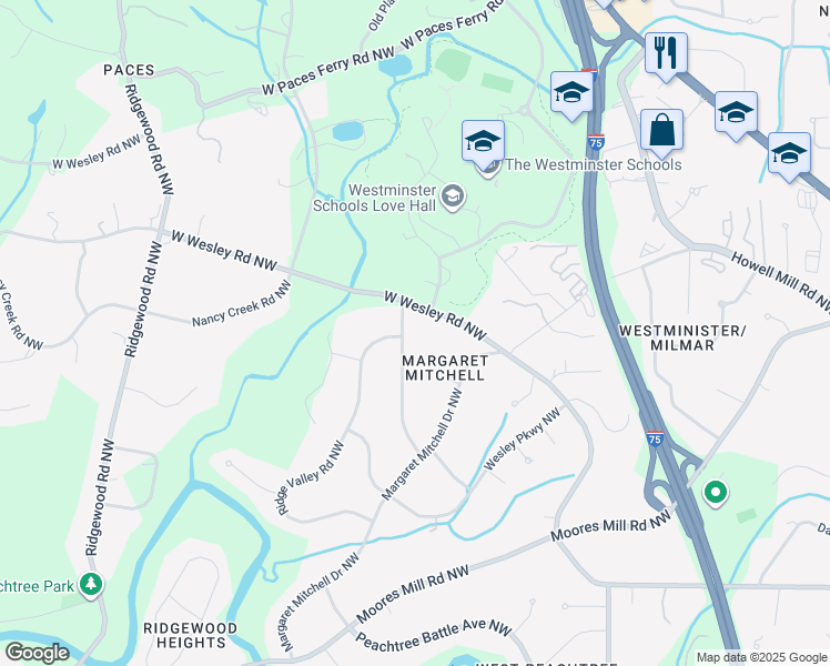 map of restaurants, bars, coffee shops, grocery stores, and more near 2991 Sequoyah Drive Northwest in Atlanta