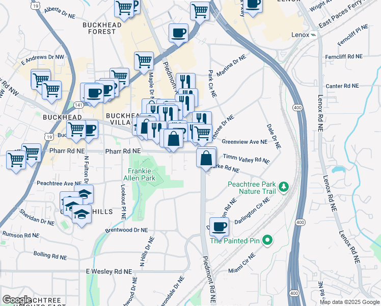 map of restaurants, bars, coffee shops, grocery stores, and more near in Atlanta