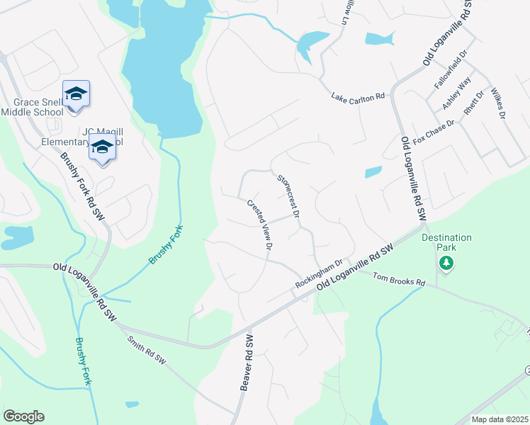 map of restaurants, bars, coffee shops, grocery stores, and more near 449 Crested View Drive in Loganville