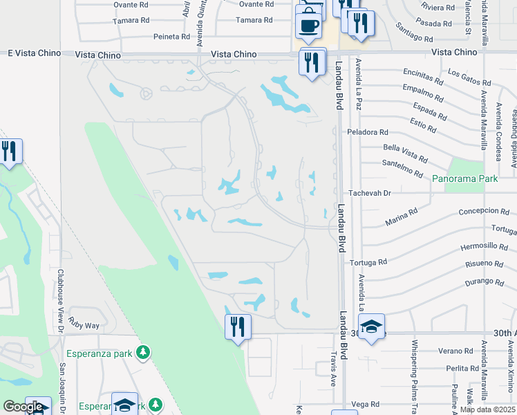 map of restaurants, bars, coffee shops, grocery stores, and more near 67693 Lagos Way in Cathedral City