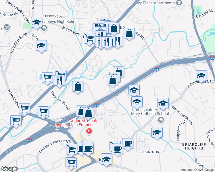 map of restaurants, bars, coffee shops, grocery stores, and more near 1590 Northeast Expressway in Atlanta