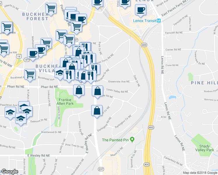 map of restaurants, bars, coffee shops, grocery stores, and more near 626 Timm Valley Road Northeast in Atlanta