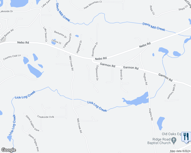 map of restaurants, bars, coffee shops, grocery stores, and more near 134 Edgewood Drive in Hiram