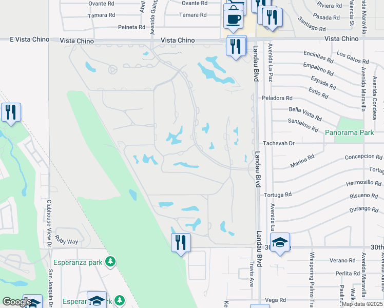 map of restaurants, bars, coffee shops, grocery stores, and more near 67693 Lagos Way in Cathedral City