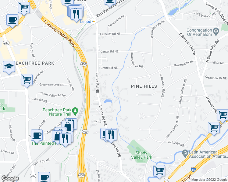 map of restaurants, bars, coffee shops, grocery stores, and more near 25213 Plantation Dr NE in Atlanta