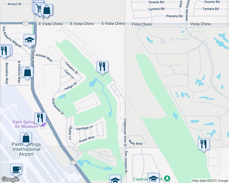 map of restaurants, bars, coffee shops, grocery stores, and more near 4750 Jones Way in Palm Springs