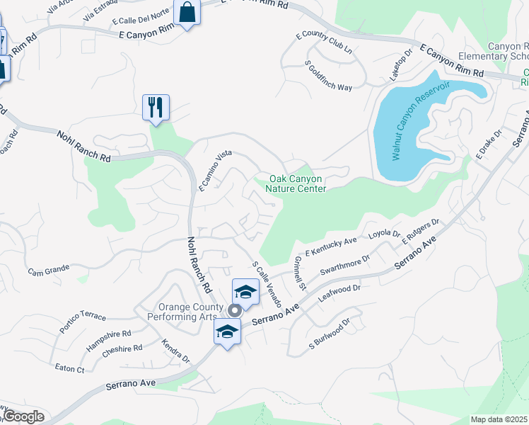 map of restaurants, bars, coffee shops, grocery stores, and more near 6505 Paseo Murillo in Anaheim