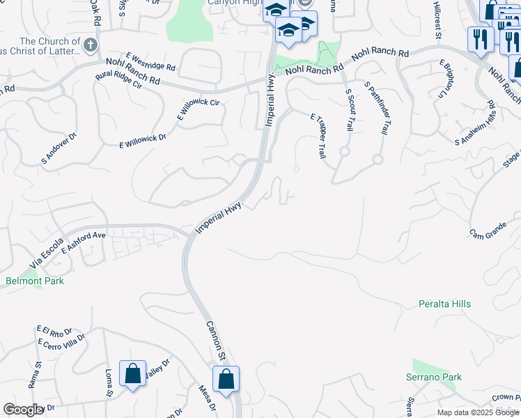 map of restaurants, bars, coffee shops, grocery stores, and more near 5742 East Hudson Bay Drive in Anaheim