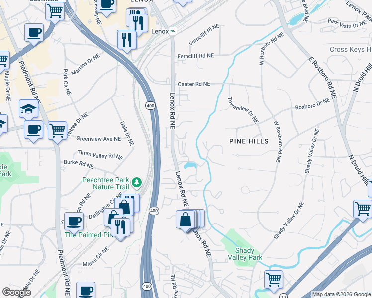map of restaurants, bars, coffee shops, grocery stores, and more near 24000 Plantation Drive Northeast in Atlanta
