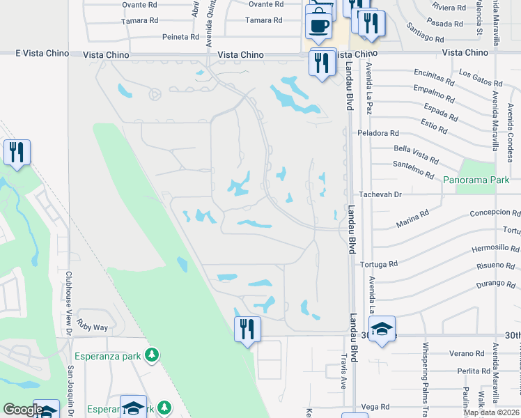 map of restaurants, bars, coffee shops, grocery stores, and more near 67663 Lagos Way in Cathedral City