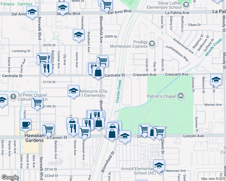 map of restaurants, bars, coffee shops, grocery stores, and more near 21218 Wilder Avenue in Lakewood