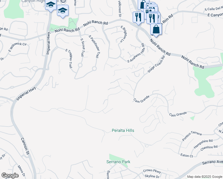 map of restaurants, bars, coffee shops, grocery stores, and more near 720 South Palomino Lane in Anaheim