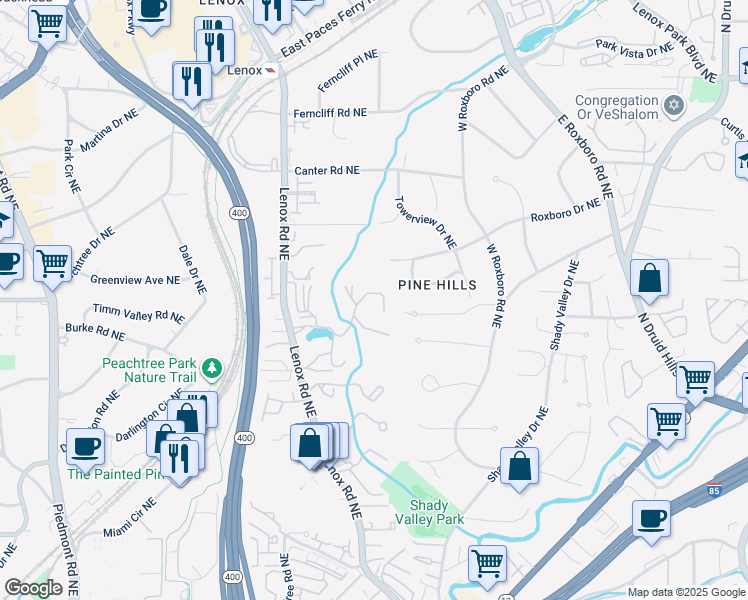 map of restaurants, bars, coffee shops, grocery stores, and more near 40 Plantation Dr NE in Atlanta