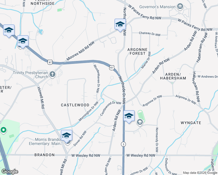 map of restaurants, bars, coffee shops, grocery stores, and more near 3003 Mornington Dr NW in Atlanta