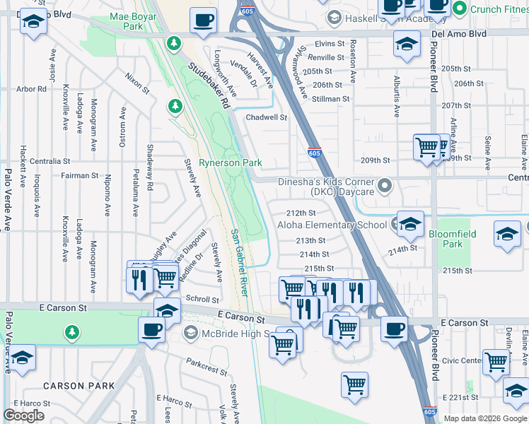 map of restaurants, bars, coffee shops, grocery stores, and more near 21113 Longworth Avenue in Lakewood