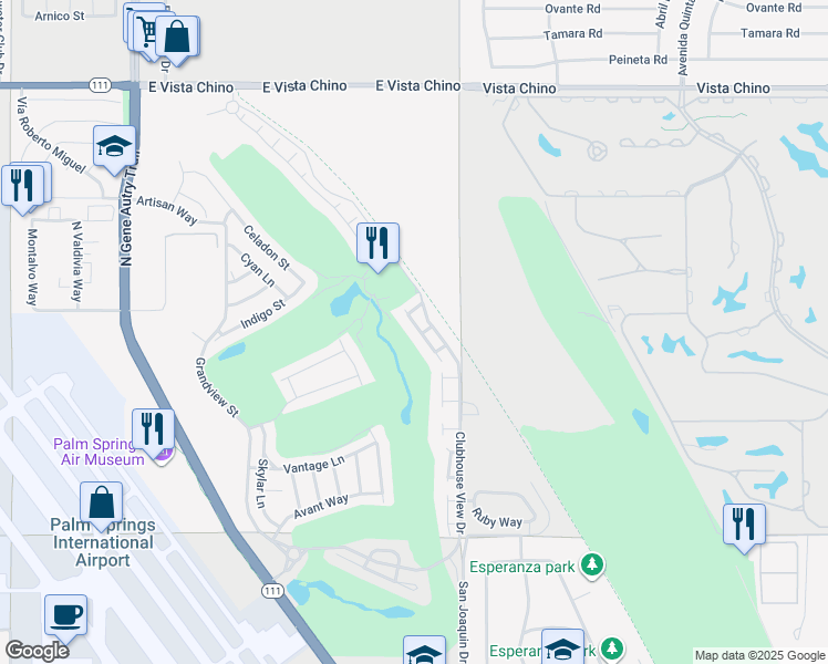 map of restaurants, bars, coffee shops, grocery stores, and more near 4750 Jones Way in Palm Springs