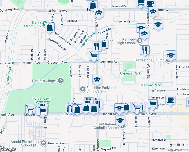 map of restaurants, bars, coffee shops, grocery stores, and more near 8632 La Salle Street in Cypress