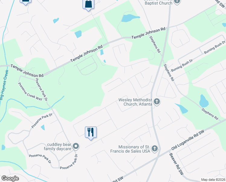 map of restaurants, bars, coffee shops, grocery stores, and more near 1876 Summit Creek Way in Loganville