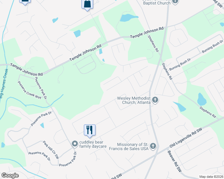 map of restaurants, bars, coffee shops, grocery stores, and more near 1876 Summit Creek Way in Loganville