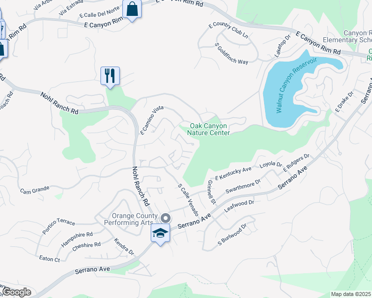 map of restaurants, bars, coffee shops, grocery stores, and more near 6505 Paseo Murillo in Anaheim