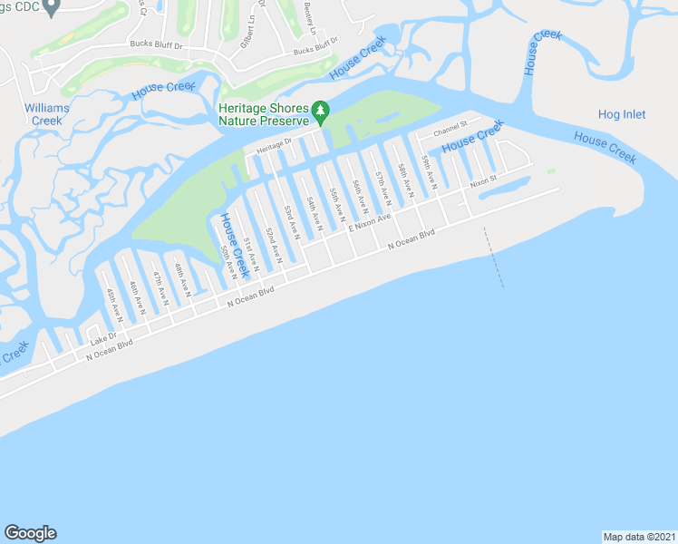 map of restaurants, bars, coffee shops, grocery stores, and more near 5400A North Ocean Boulevard in North Myrtle Beach