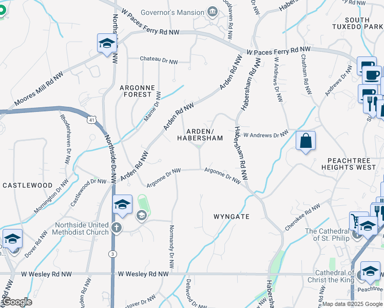 map of restaurants, bars, coffee shops, grocery stores, and more near 3000 East Pine Valley Road Northwest in Atlanta