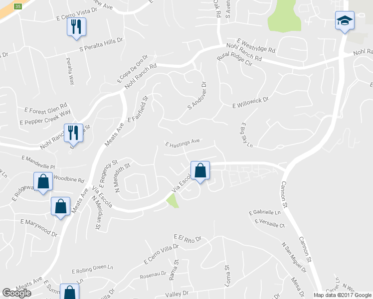 map of restaurants, bars, coffee shops, grocery stores, and more near 4629 East Bradford Avenue in Orange