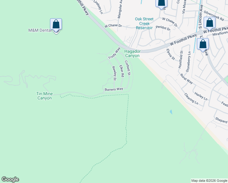 map of restaurants, bars, coffee shops, grocery stores, and more near 1444 Burrero Way in Corona