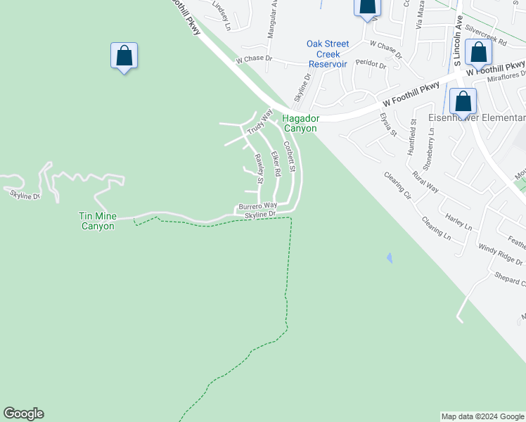 map of restaurants, bars, coffee shops, grocery stores, and more near 1438 Burrero Way in Corona