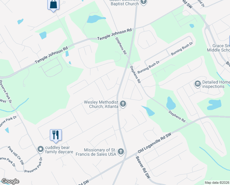 map of restaurants, bars, coffee shops, grocery stores, and more near 1445 Range Heights Terrace in Loganville