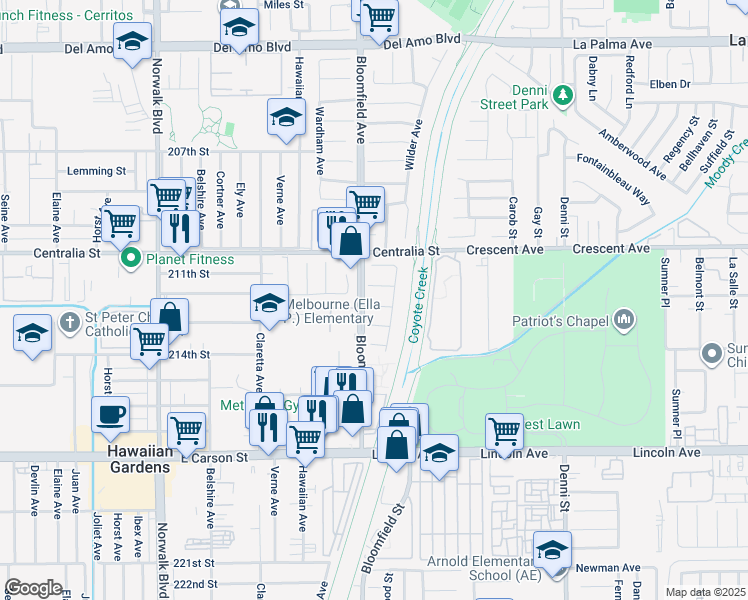 map of restaurants, bars, coffee shops, grocery stores, and more near 12613 Gradwell Street in Lakewood