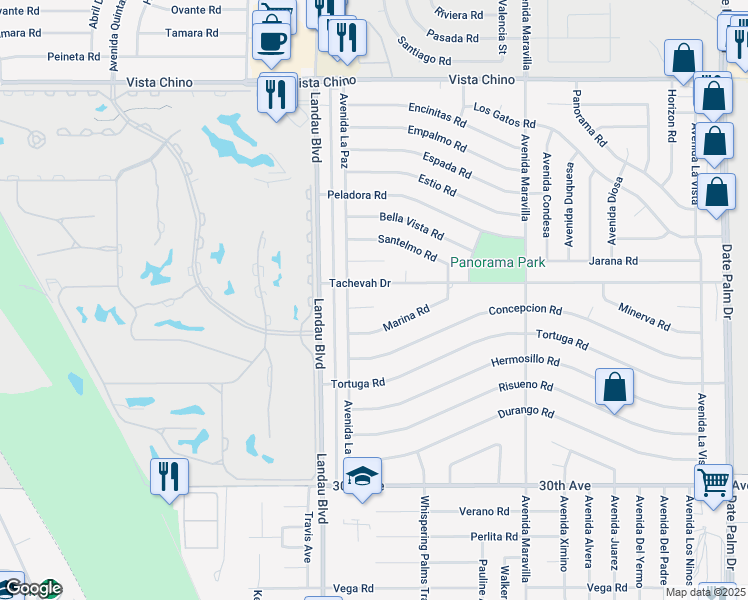 map of restaurants, bars, coffee shops, grocery stores, and more near 68140 Alva Court in Cathedral City