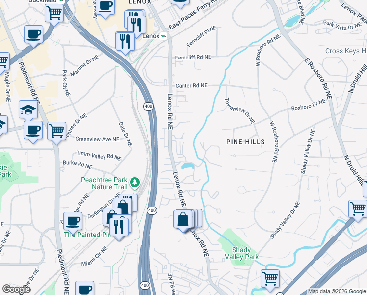 map of restaurants, bars, coffee shops, grocery stores, and more near 24212 Plantation Drive Northeast in Atlanta