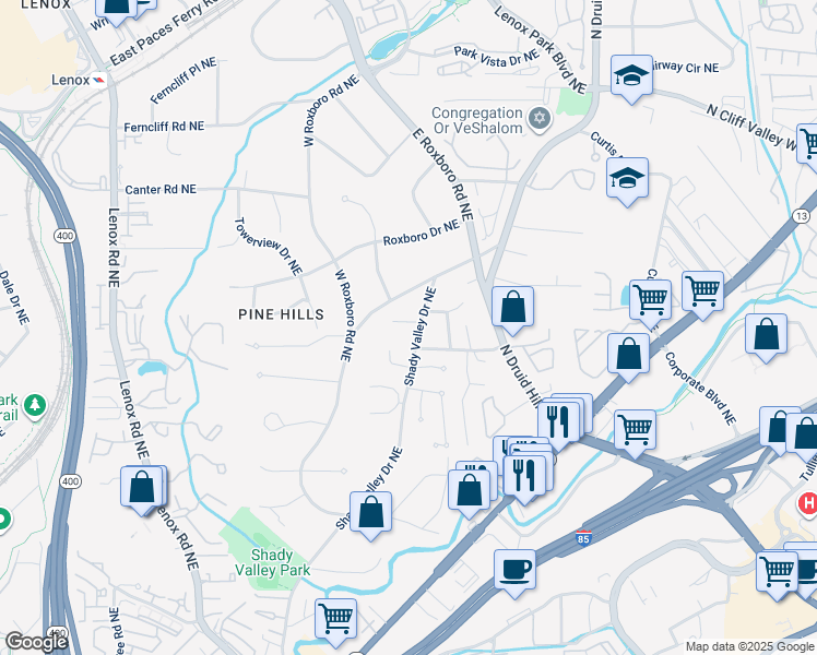 map of restaurants, bars, coffee shops, grocery stores, and more near 1039 Lenox Crest in Atlanta