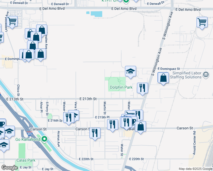 map of restaurants, bars, coffee shops, grocery stores, and more near 21132 Martin Street in Carson