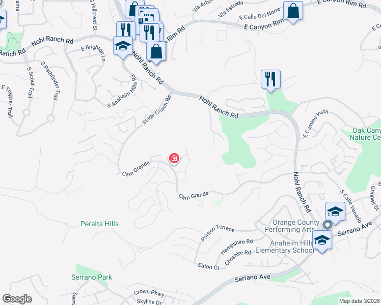map of restaurants, bars, coffee shops, grocery stores, and more near 701 South Ruby Lane in Anaheim