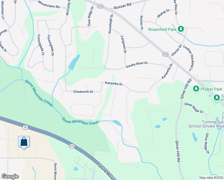 map of restaurants, bars, coffee shops, grocery stores, and more near 1860 Mountain Shadow in Stone Mountain